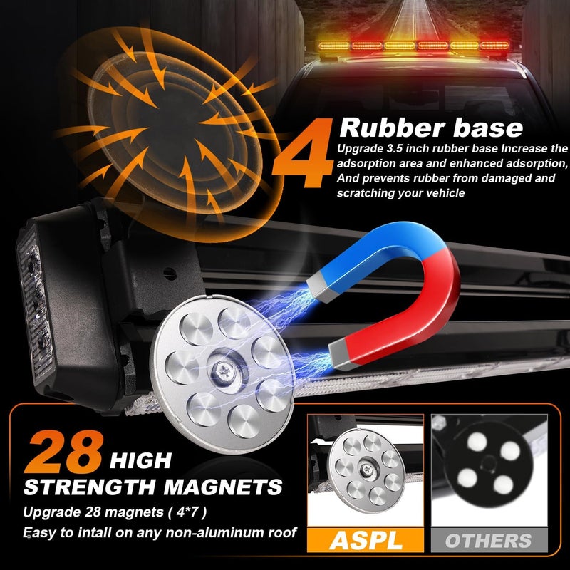 ASPL 26inch 126 LED Rooftop Emergency Strobe Lights Bar Double Side Flashing Safety Warning Traffic Advisor Light Bar Hazard Snow Plow Light for Work Trucks Vehicles Construction Tow Pickup(Amber/Red) - Image 3